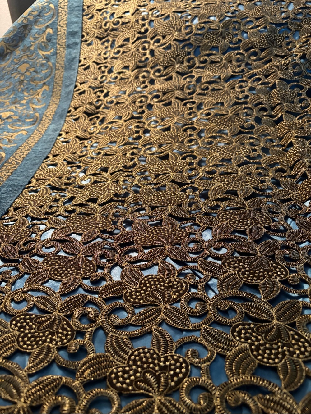 Decorative Blue and Gold Lace Table Runner - Home Accents